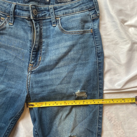 Hollister 27 Regular High Waisted Skinny Distressed Ripped Dark Blue Jeans - Picture 7 of 10